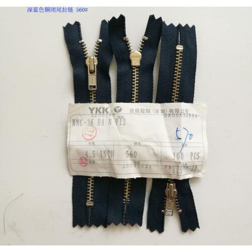 50pcs/lot YKK Metal Zipper for Sewing 4.5 Inches 11.5cm Close End Dark Blue Copper Bag Pockets Collar Jeans