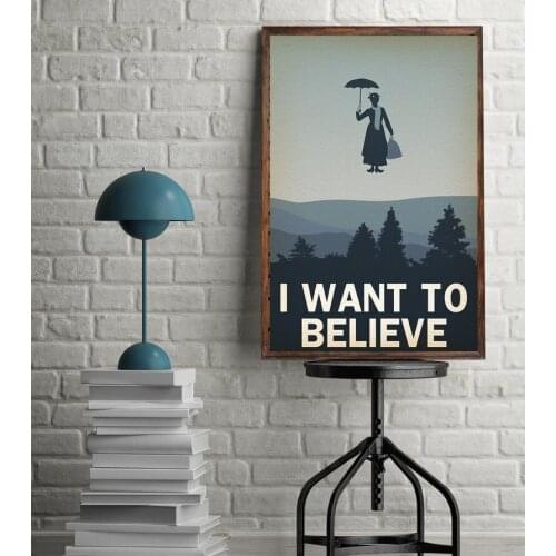 MT122 I WANT TO BELIEVE Minimalist Movie Poster Canvas Painting Wall Art Picture Painting Poster Prints Room Home Decor