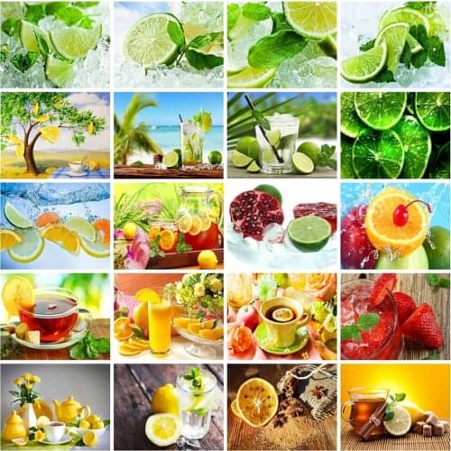 Huacan Diamond Painting Kit Fruit Full Square/round Mosaic Lemon Tea Embroidery Flower Home Decor Wall Stickers