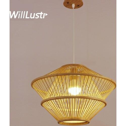 Bamboo Pendant Light Zen Wood Lamp Restaurant Izakaya Hotel Tea Room Cafe Japan Style Hand Knitted Suspension Hanging Lighting