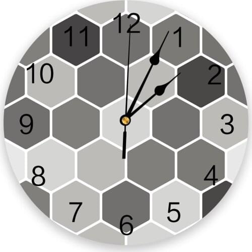 Grey Honeycomb Print Wall Clock Wall Art Silent Non ticking Round Wall Watch for Home Decortaion Best Gift