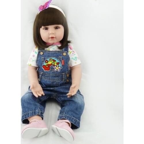 Real Girl toddler dolls 22" doll reborn cloth body silicone vinly baby dolls Jeans clothing girl dolls children gift bonecas