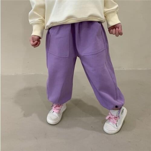2021 New autumn children solid color sports trousers fashion boys and girls cotton soft loose sweatpants unisex trousers