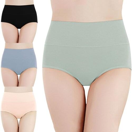 Solid Color Women Panties Briefs Sexy High Waist Tummy Control Panties Underwear Women Full Coverage Underpants Briefs Panties