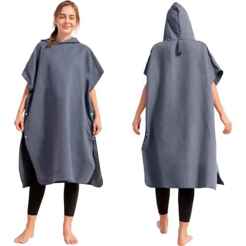 Microfiber Poncho Towel Surf Beach Wetsuit Changing Bath Robe with Hood Watersports Activities Adults Men Women