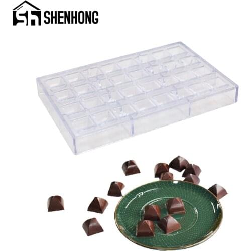 SHENHONG Durable Chocolate Mold Polycarbonate 32 Cavity Transparent PC Plastic Dessert Mould 8g Square Cone Candy Baking Tools