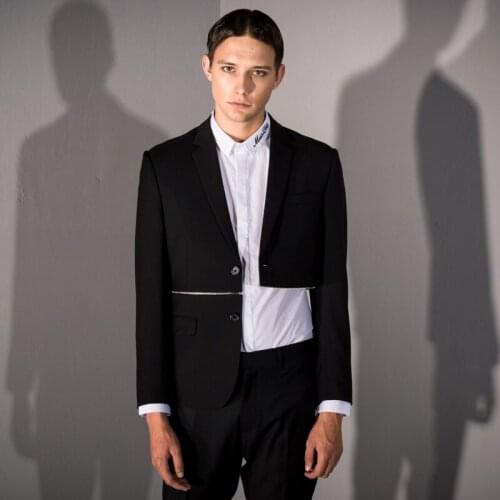 S-6XL!! New brand suit men upscale personality zipper black single west man jacket casual fashion suit