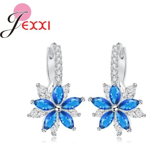 Summer Sale 4 Colors Women Hoop Earrings 925 Sterling Silver Zircon Stone Flowers Brincos Wedding Engagement Accessories Bijou