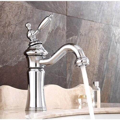 Basin Faucets Brass Chrome Noble Fashion Bathroom Large Bend Mouth Type Basin 360 Degree Rotate Faucet Crane Sink Mixer Taps