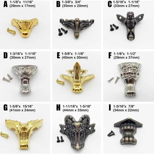 4pcs Vintage 3 Color Jewelry Chest Gift Box Wooden Case Decorative Feet Leg Metal Corner Protector Support Bracket with screws