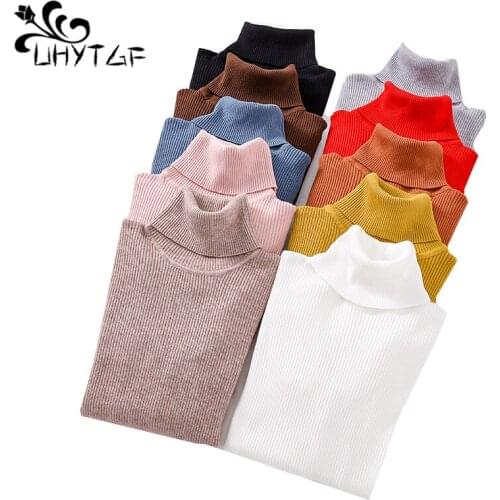 UHYTGF Turtleneck Autumn winter sweater women knit pullover thin sweater female long sleeves Inside Slim Warm sweater ladies1167