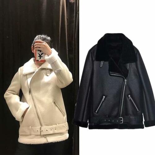 Warm Womens Winter Motorcycle Velvet Jacket Female Short Lapels Fur Thick Korean Version Plus Velvet Jacket 2021 Bomber Jacket