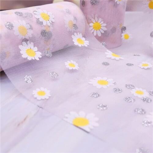 7.5/13cm Daisy Tulle Soft Flower Mesh for DIY Handmade Craft Ornament Baking Decoration Sunflower Printed Mesh Fabric Supplies