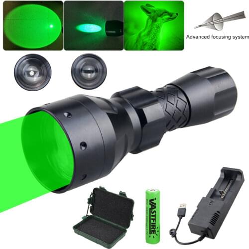 500 Yards Zoomable Flahslight Tactical XPE Green/Red LED Camping Lantern Hunting Torch+Rifle Scope Mount+Switch+18650+Charger