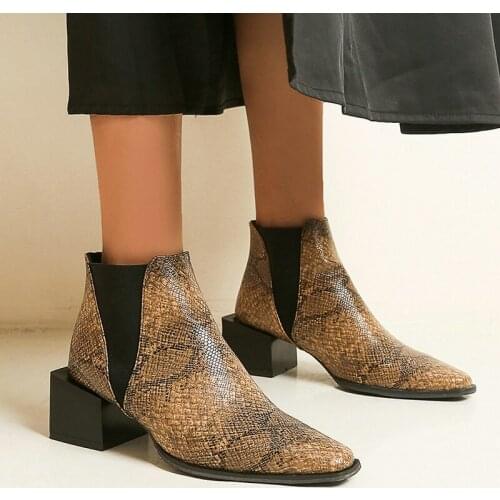 Plus Size 34-45 PU Leather Women Ankle Boots Fashion Square Toe Thick Heel Short Boots Elastic Band Dress Autumn Winter Boots