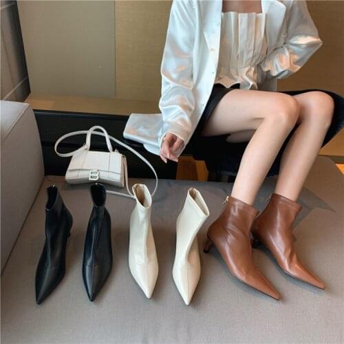 2021 autumn new womens boots fashion temperament pointed toe boots womens mid-heel boots elastic back zipper short boots women