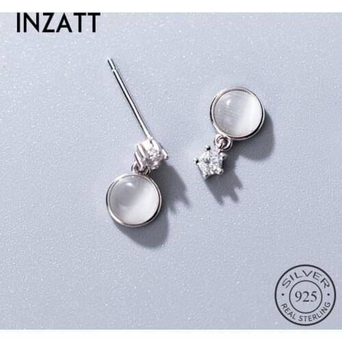 INZATT Real 925 Sterling Silver Round Stone Stud Earring For Fashion Women Party Cute Fine Jewelry MInimalist Accessories Gift