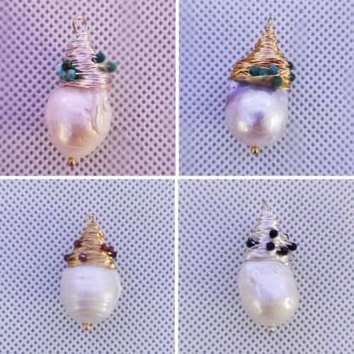 15*32mm Trenady Unique Pendant Party Handmade Copper Wire Twine Natural Pearl Pendant Earrings for Women Daily Elegant Jewelry