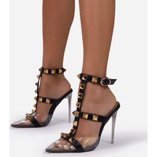 New Sexy Nightclub Stiletto Heels Metallic Rivet Hollow Roman Fashion Sandals Shoes Ladies Pointed Thin Stilettos Valentine