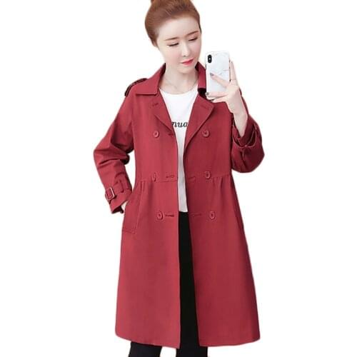 New Women Long Trench Coat 2021 Spring Autumn Loose Casual Windbreaker Large Size Womens Double-Breasted Office Outerwear Khaki