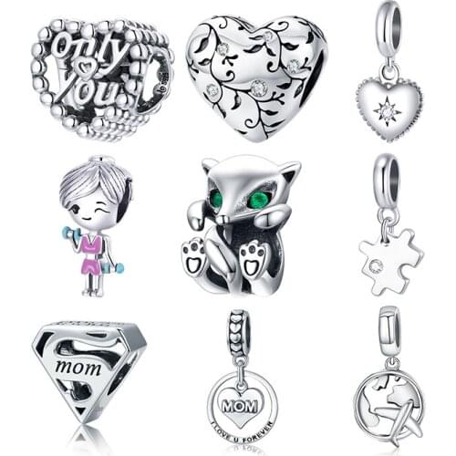 WOSTU Authentic 925 Sterling Silver Workout Girl Heart Charms Pendant Fit Bracelets Women Party Fashion DIY Jewelry Gift Making