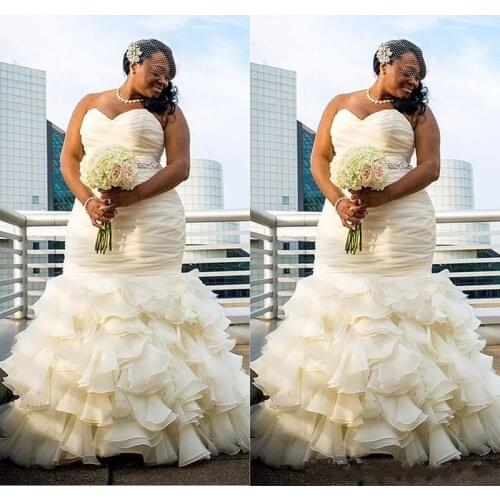 Plus Size Wedding Dresses Mermaid 2023 vestido de noiva Sweetheart Ruffle Organza Bridal Gowns For Black Girls Women
