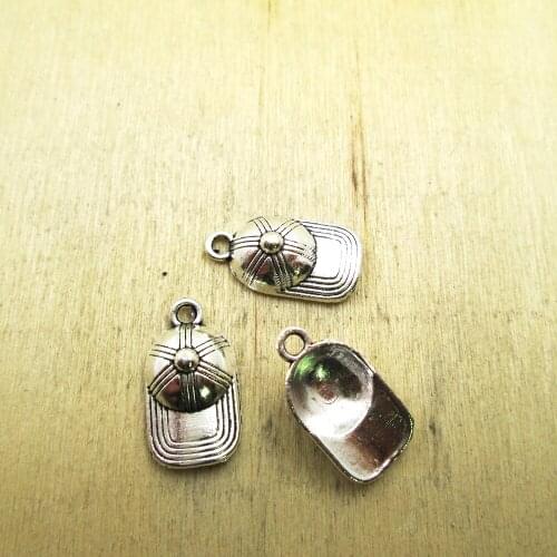 15pcs--19x10mm Baseball Cap Charms 3D Detail baseball cap pendants/charms DIY necklace/ bracelets charms antique silver tone