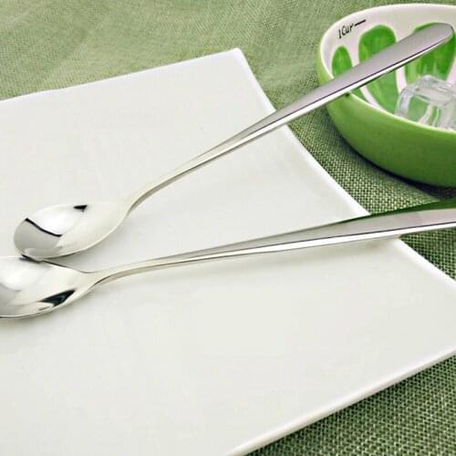 2 Pcs stainless steel tableware mirror lengthened thickened ice spoon lengthened mixing spoon honey spoon