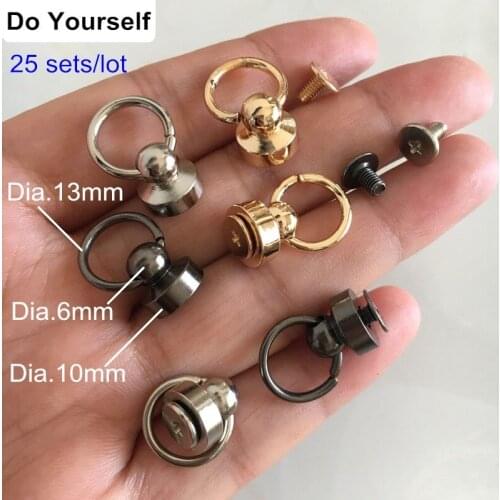 Free Shipping - 25 Sets Screw On Rivet Studs With Ring,10mm Silver or Gold 2 Colors Available,DIY Metal Rivets For Leather Arts