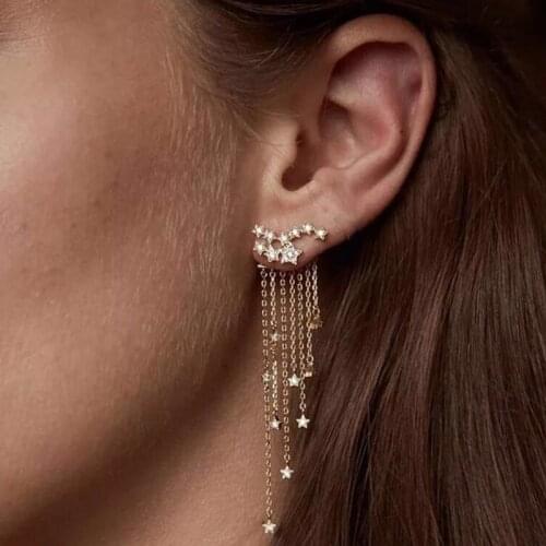 Shiny Star Tassel Earrings Metal Back Hanging European And American Style Ladies Fashion Earrings Fashion Temperament Jewelry