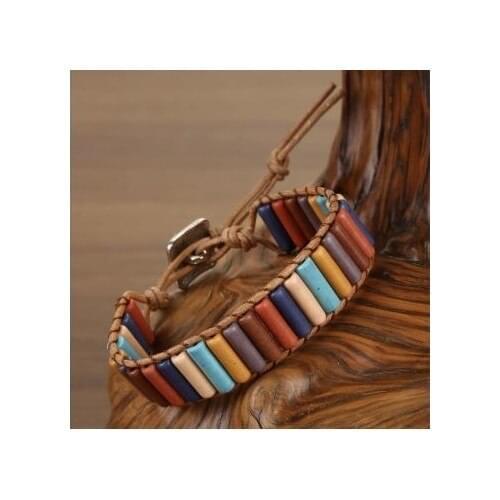 Bangle Bracelet Jewelry Handmade Multi Color Natural Stone Leather