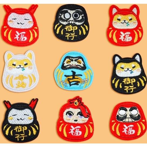 Japanese vintage Style Fortune Fuwa Lucky Doll Embroidery Cloth Pasted Brooch Iron on patches Sew On Applique Badges