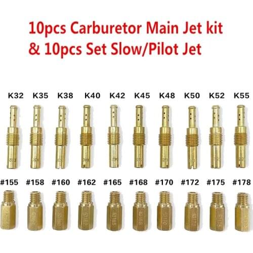 10Pcs Carburetor Main Jet Kit & 10Pcs Slow/Pilot Jet for Keihin PWK PE OKO KOSO PJ PWM PD Motorcycle ATV Carburetor