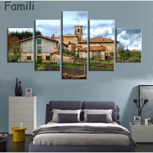 Canvas Painting Wall Art Picture 5Panel Scenery House Modern Home Decoration Painting Picture Print Painting (Unframed)