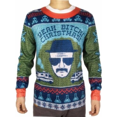 Tacky Letter Print Ugly Christmas T Shirt for Men Funny Mens Holiday Long Sleeve Polyester Patchwork Ugly Xmas Party T Shirts