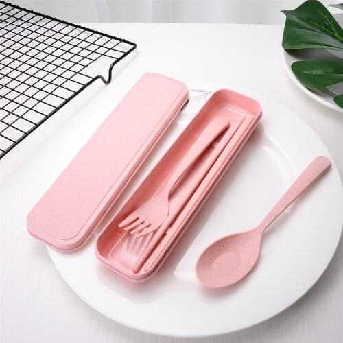 Creative Wheat Straw Tableware Set Childrens Chopsticks Fork Spoon Three-Piece Portable Boxed Portable Cutlery Set