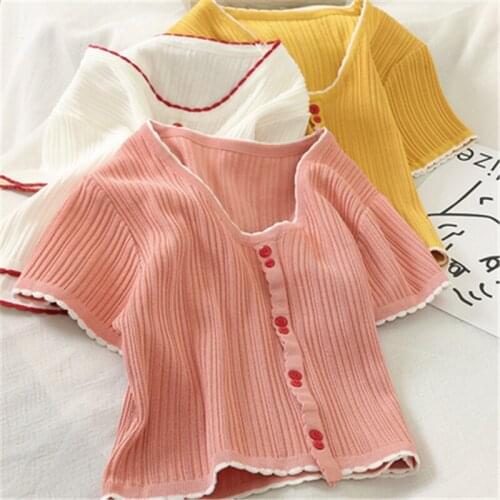 2020 Summer Fashion New Clavicle Ergonomic Design Short Card Waist Was Thin Short-Sleeved Knitted Ice Silk T-Shirt Tide H1119