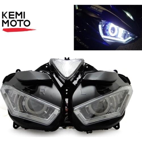 KEMiMOTO Motorcycle Headlight For YAMAHA YZF R25 R3 Angel Demon Eye HID Projector Headlight YZF-R25 R3 HID Angel Eye 2013-2017
