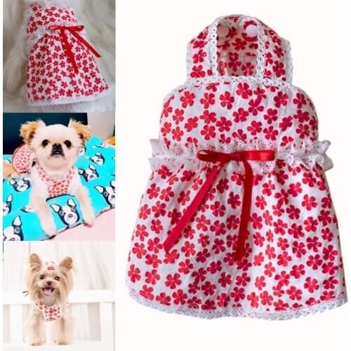 Pet Clothes Dog Costume Dress New Red Puppy Skirt Floral Summer Princess XXS Pomeranian Maltese Teddy Yorkshire Corgi Shih Tzus