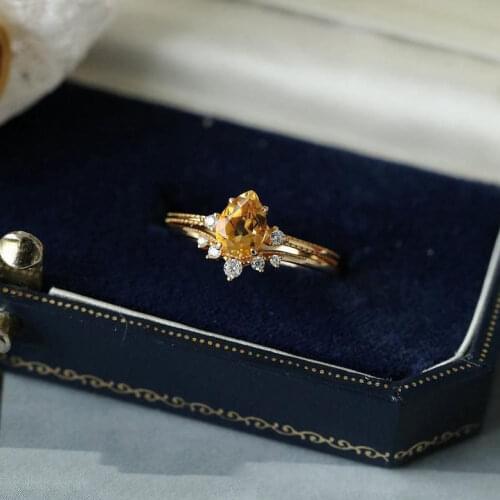 Original design natural citrine silver diamond opening adjustable ring retro elegant light luxury charm female jeweler