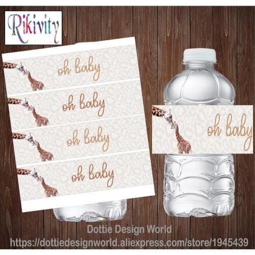 Rikivity Personalized Giraffe Baby Shower Water Bottle Wine Labels Candy Bar Wrapper Stickers Birthday New Born Party Decoration