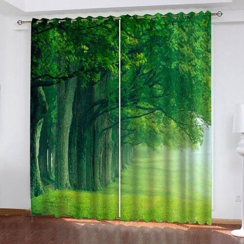 Luxury Blackout 3D Window Curtains For Living Room Bedroom green forest curtains Decoration curtains