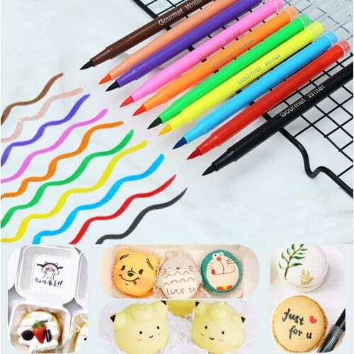 10 Colors Edible Pigment Pen 5ml DIY Food Coloring Pens Biscuit Fondant Cake Writing Painting Brush Cake Decorating Tool