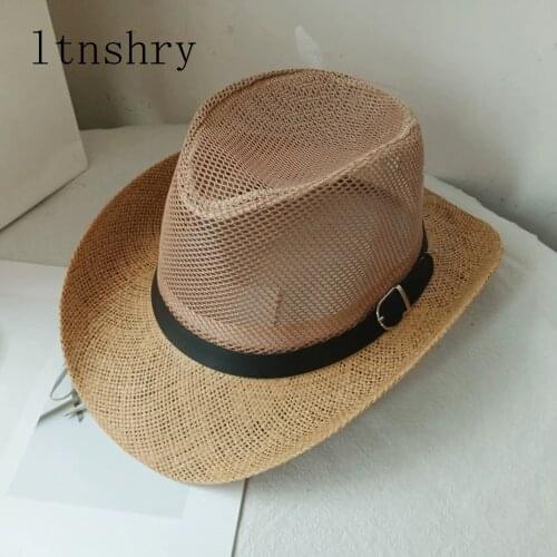 Summer Men Breathable net Cowboy Hat Wide Brim Jazz Travel Sun Hat Women Western Wide Curling Brim Cap Sun Protection Unisex Hat