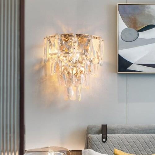 Modern bedroom bedside crystal led wall lamp Light luxury aisle Living room TV background wall decor wall sconce lighting