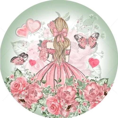 Bridal Shower Circle Round Background Wedding Flower Decorations Birthday Party Banner Cake Table Cover Elastic Photo Backdrop