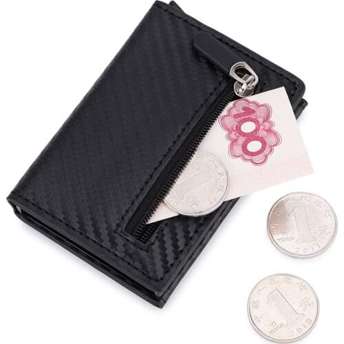 Slim Carbon Fiber Rfid Men Wallets Leather Card Holder Thin Small Wallet Coin Pocket Money Bag Male Brand Black Mini Valet 2021