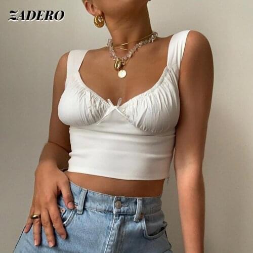 Crop Tops for Women Sexy Summer Milkmaid Bow Slim Femme Camis Pleated Sling U-neck Vest White Fashion Club Party Wear Tank Tops