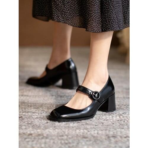 EshtonShero Genuine Leather Shoes Spring Mary Janes Shoes Womens Buckle Strap High Heels Retro Platform Lolita Shoes Woman