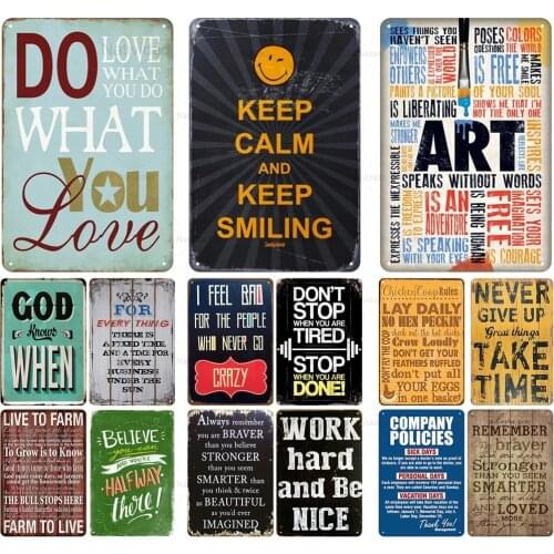 Vintage Quotes Metal Tin Signs Keep Calm and Keep Smiling God Know When Shabby Chic Bar Pub Home Wall Art Decoration Kids Gift